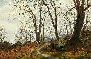 Vilhelm Groth To smapiger i skoven en efterarsdag oil painting